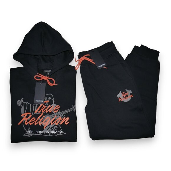 True Religion Mens 2 PC Sweatsuit Fleece Tracksuit Matching Hoodie Joggers NWT - Picture 12 of 15